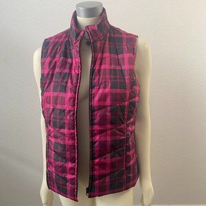 Kim Rogers Womens pockets quilted Puffer full zip plaid Vest Fuchsia Black Sz PL